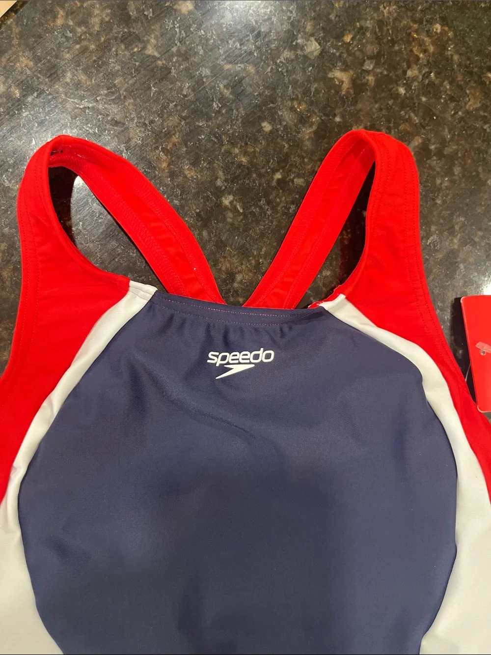 Speedo Navy, White & Red Girls One-Piece Rash Guard